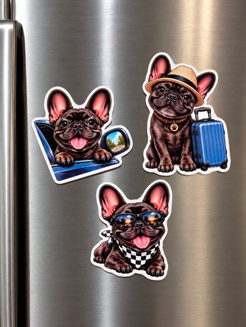 3 French Bulldog Travel Fridge Magnets Paws on Vacation Dog Gift Set